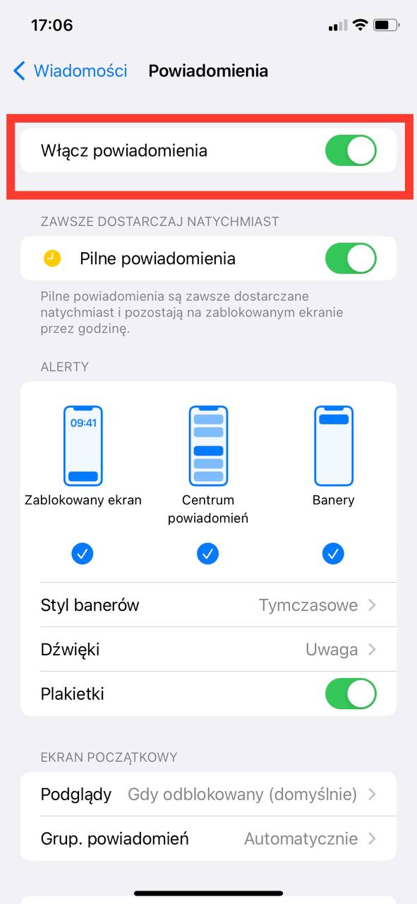 Ukryj na ekranie blokady wiadomości