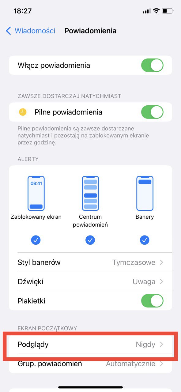 Ukryj na ekranie blokady wiadomości
