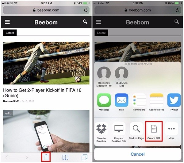 Jak zapisać strony internetowe w formacie PDF w systemie iOS 11