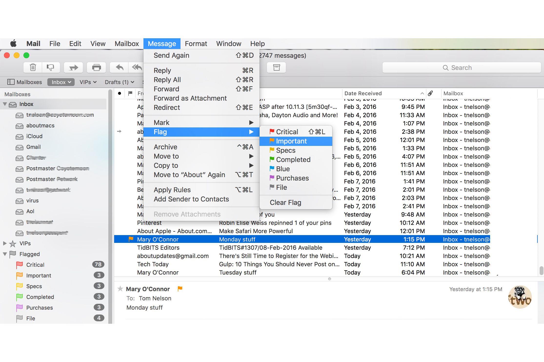 Jak zastosować, zmienić nazwę i usunąć flagi z wiadomości Apple Mail
